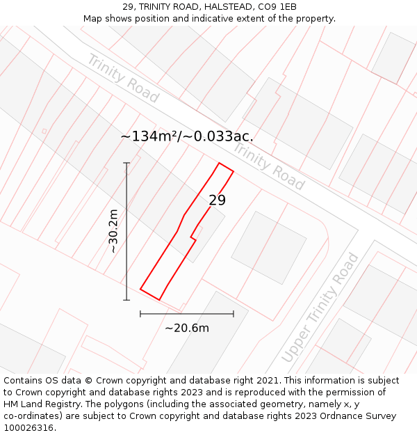 29, TRINITY ROAD, HALSTEAD, CO9 1EB: Plot and title map