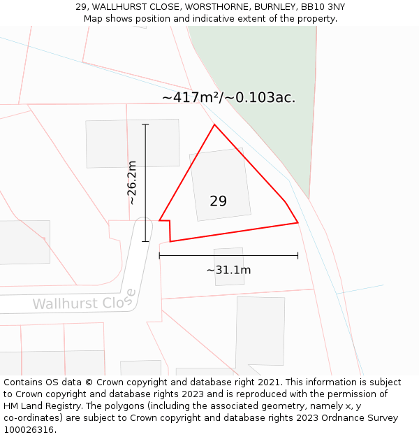29, WALLHURST CLOSE, WORSTHORNE, BURNLEY, BB10 3NY: Plot and title map