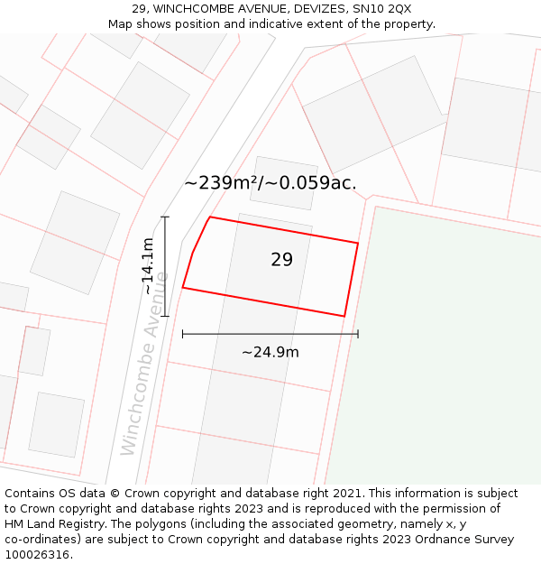 29, WINCHCOMBE AVENUE, DEVIZES, SN10 2QX: Plot and title map