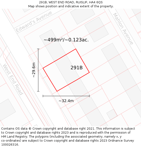 291B, WEST END ROAD, RUISLIP, HA4 6QS: Plot and title map