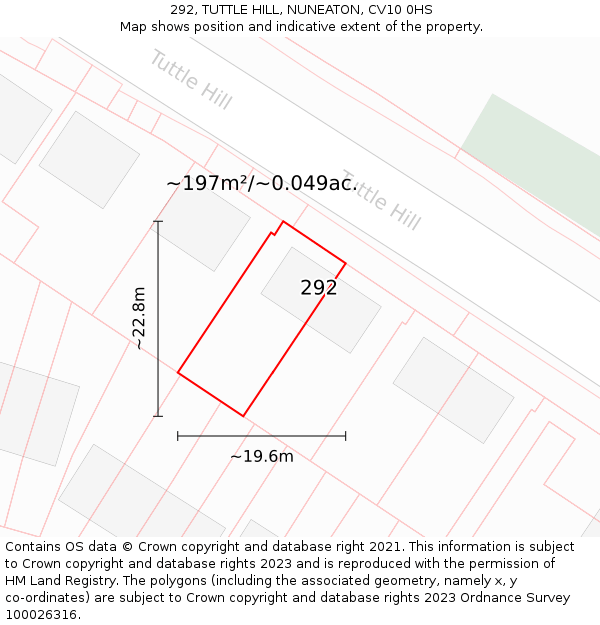 292, TUTTLE HILL, NUNEATON, CV10 0HS: Plot and title map