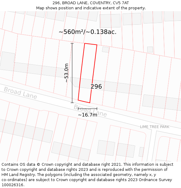 296, BROAD LANE, COVENTRY, CV5 7AT: Plot and title map