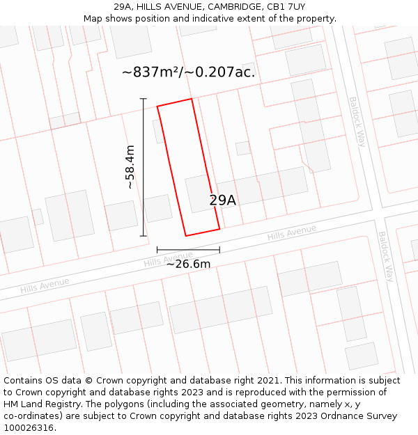 29A, HILLS AVENUE, CAMBRIDGE, CB1 7UY: Plot and title map