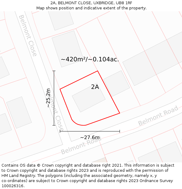 2A, BELMONT CLOSE, UXBRIDGE, UB8 1RF: Plot and title map