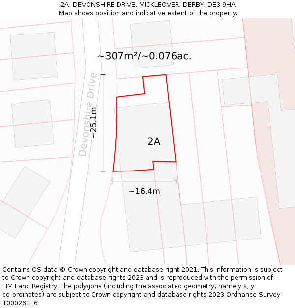 2A, DEVONSHIRE DRIVE, MICKLEOVER, DERBY, DE3 9HA: Plot and title map
