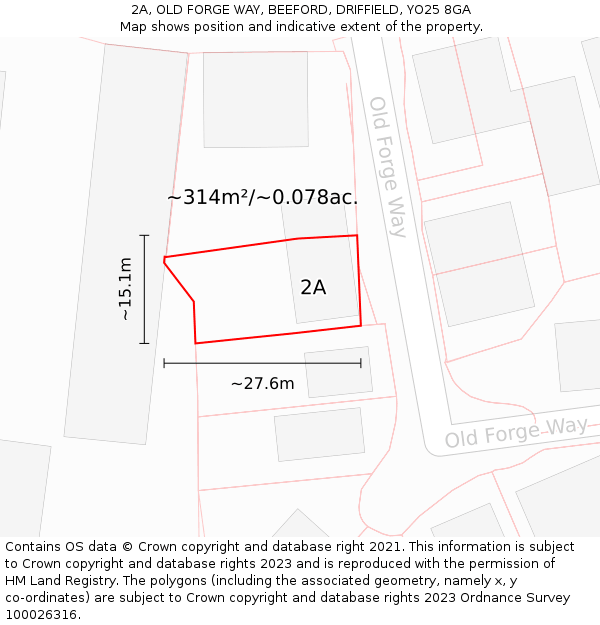 2A, OLD FORGE WAY, BEEFORD, DRIFFIELD, YO25 8GA: Plot and title map