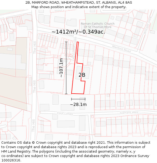 2B, MARFORD ROAD, WHEATHAMPSTEAD, ST. ALBANS, AL4 8AS: Plot and title map