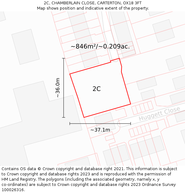 2C, CHAMBERLAIN CLOSE, CARTERTON, OX18 3FT: Plot and title map