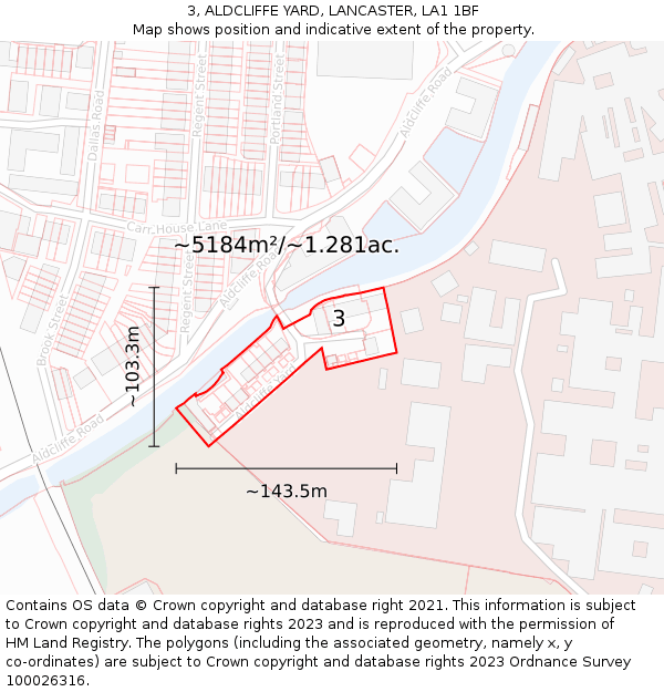 3, ALDCLIFFE YARD, LANCASTER, LA1 1BF: Plot and title map