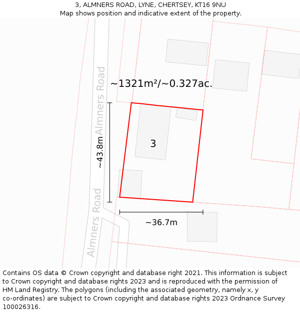 3, ALMNERS ROAD, LYNE, CHERTSEY, KT16 9NU: Plot and title map