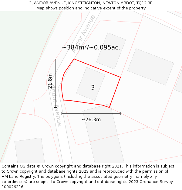 3, ANDOR AVENUE, KINGSTEIGNTON, NEWTON ABBOT, TQ12 3EJ: Plot and title map