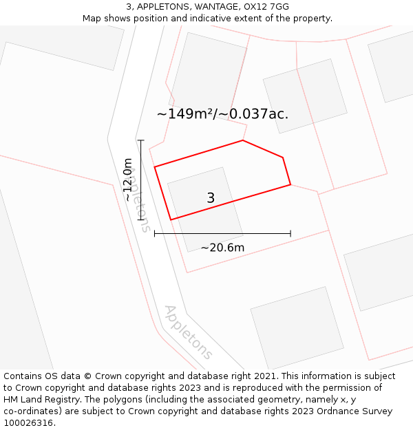 3, APPLETONS, WANTAGE, OX12 7GG: Plot and title map