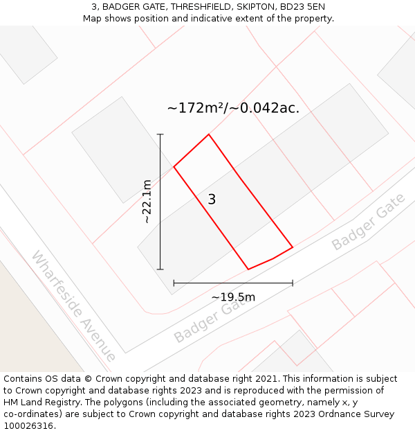 3, BADGER GATE, THRESHFIELD, SKIPTON, BD23 5EN: Plot and title map