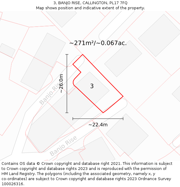 3, BANJO RISE, CALLINGTON, PL17 7FQ: Plot and title map