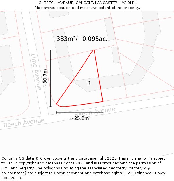 3, BEECH AVENUE, GALGATE, LANCASTER, LA2 0NN: Plot and title map