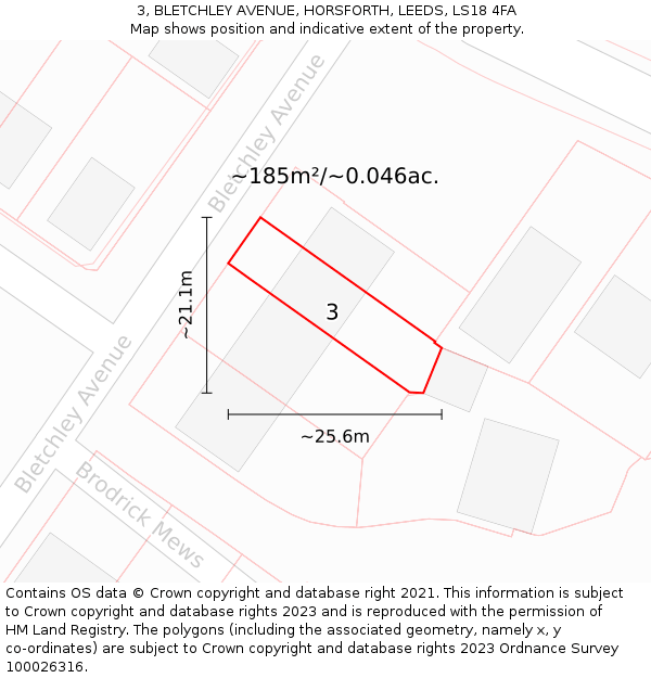 3, BLETCHLEY AVENUE, HORSFORTH, LEEDS, LS18 4FA: Plot and title map