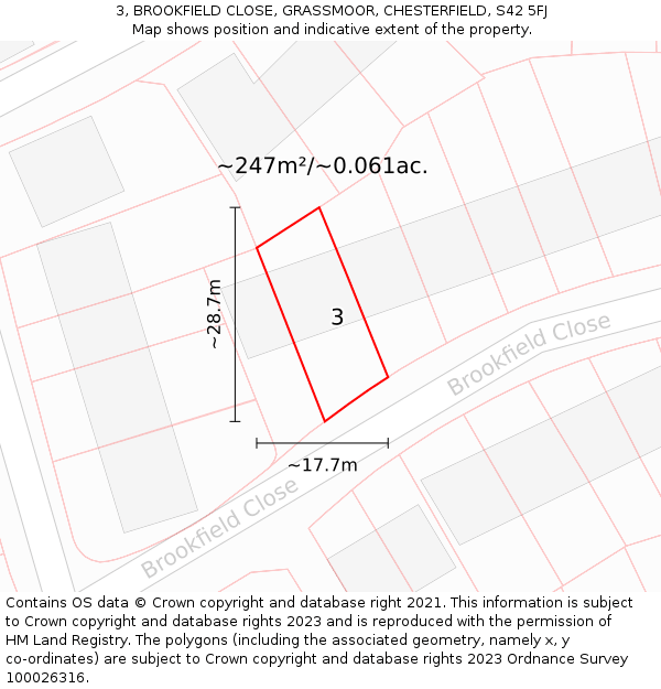 3, BROOKFIELD CLOSE, GRASSMOOR, CHESTERFIELD, S42 5FJ: Plot and title map