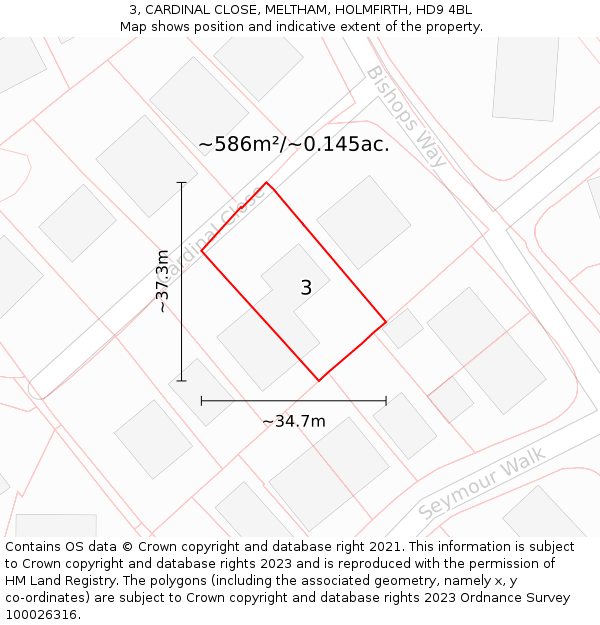 3, CARDINAL CLOSE, MELTHAM, HOLMFIRTH, HD9 4BL: Plot and title map