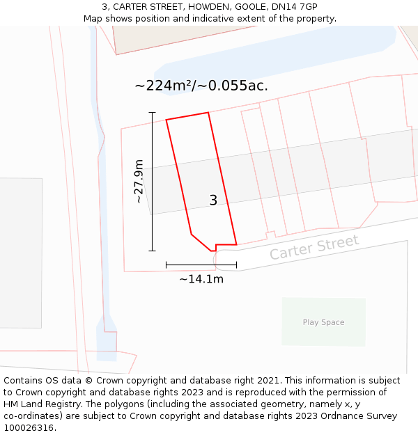 3, CARTER STREET, HOWDEN, GOOLE, DN14 7GP: Plot and title map
