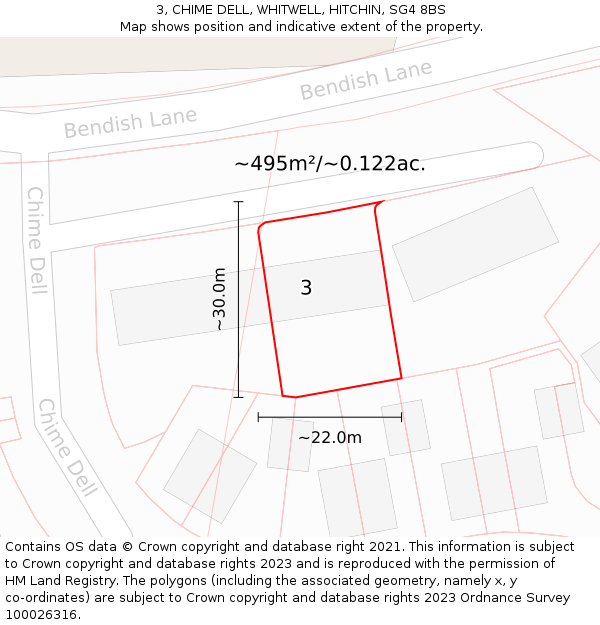 3, CHIME DELL, WHITWELL, HITCHIN, SG4 8BS: Plot and title map