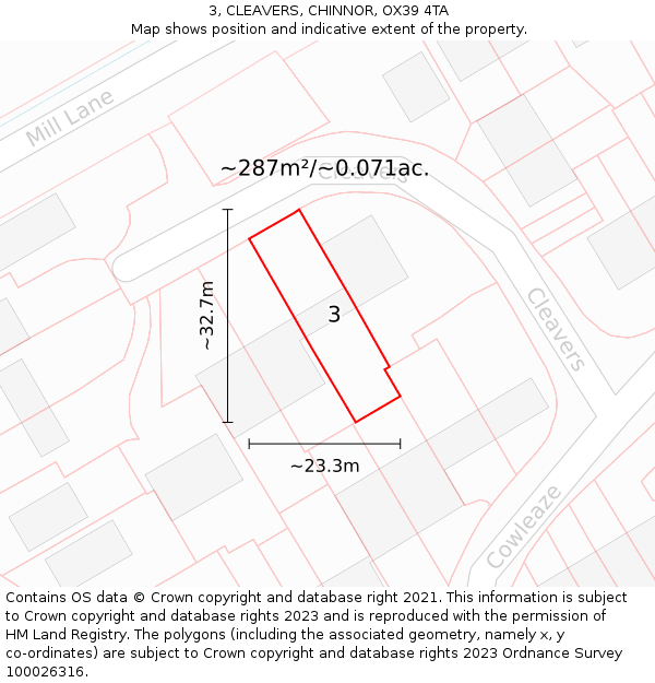 3, CLEAVERS, CHINNOR, OX39 4TA: Plot and title map