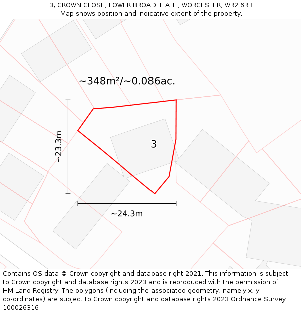 3, CROWN CLOSE, LOWER BROADHEATH, WORCESTER, WR2 6RB: Plot and title map