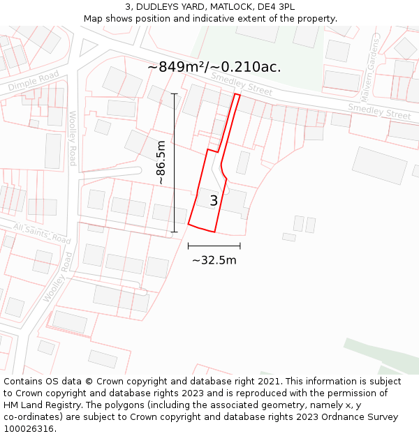 3, DUDLEYS YARD, MATLOCK, DE4 3PL: Plot and title map
