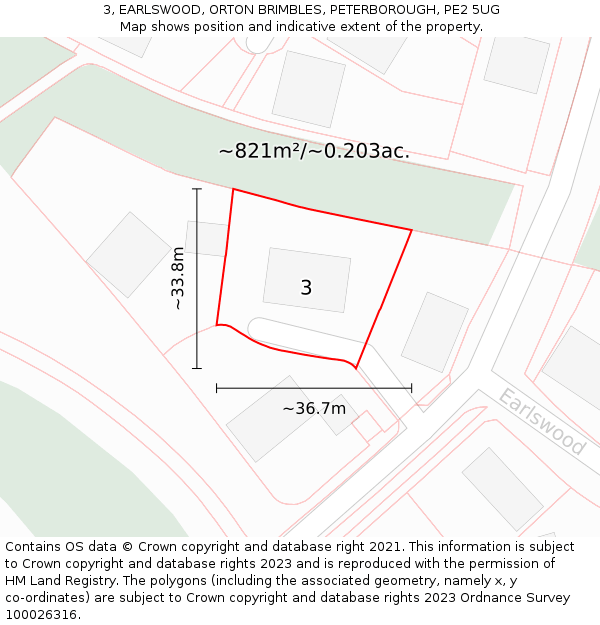 3, EARLSWOOD, ORTON BRIMBLES, PETERBOROUGH, PE2 5UG: Plot and title map