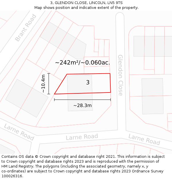 3, GLENDON CLOSE, LINCOLN, LN5 9TS: Plot and title map