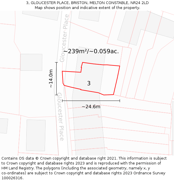 3, GLOUCESTER PLACE, BRISTON, MELTON CONSTABLE, NR24 2LD: Plot and title map