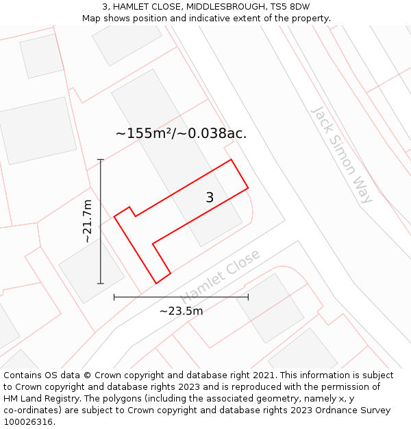 3, HAMLET CLOSE, MIDDLESBROUGH, TS5 8DW: Plot and title map