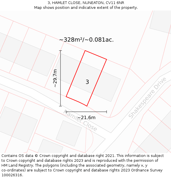 3, HAMLET CLOSE, NUNEATON, CV11 6NR: Plot and title map