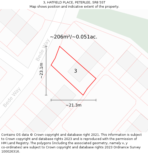 3, HATFIELD PLACE, PETERLEE, SR8 5ST: Plot and title map