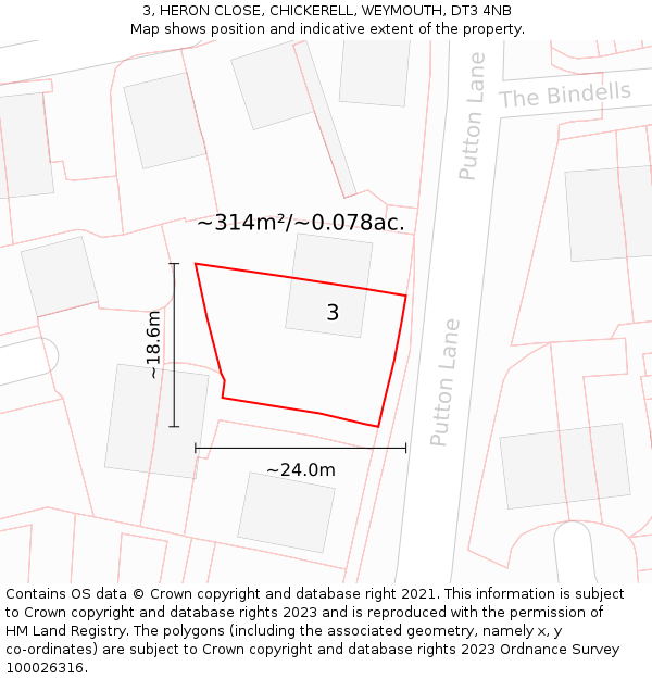 3, HERON CLOSE, CHICKERELL, WEYMOUTH, DT3 4NB: Plot and title map