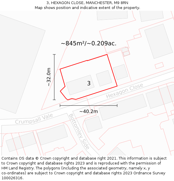 3, HEXAGON CLOSE, MANCHESTER, M9 8RN: Plot and title map