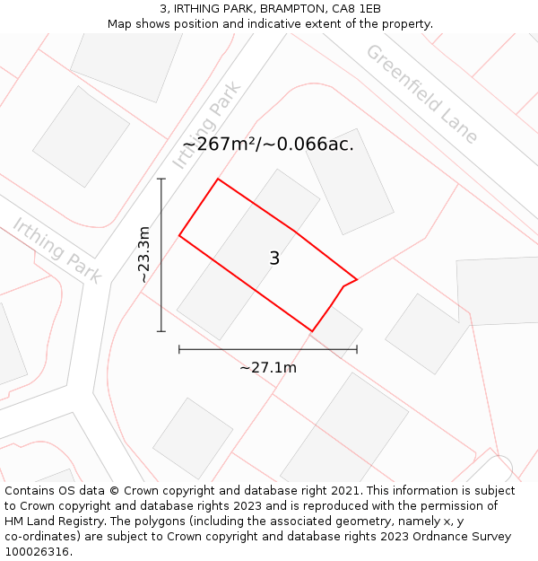 3, IRTHING PARK, BRAMPTON, CA8 1EB: Plot and title map