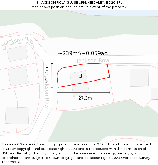 3, JACKSON ROW, GLUSBURN, KEIGHLEY, BD20 8FL: Plot and title map