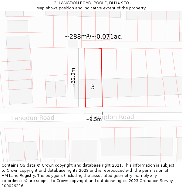 3, LANGDON ROAD, POOLE, BH14 9EQ: Plot and title map