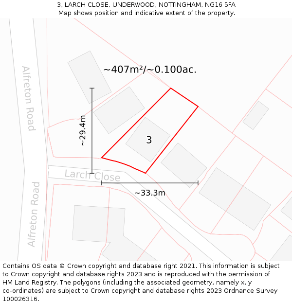 3, LARCH CLOSE, UNDERWOOD, NOTTINGHAM, NG16 5FA: Plot and title map