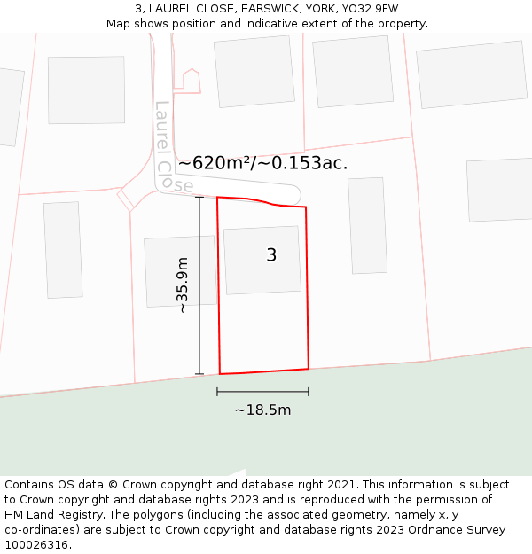3, LAUREL CLOSE, EARSWICK, YORK, YO32 9FW: Plot and title map