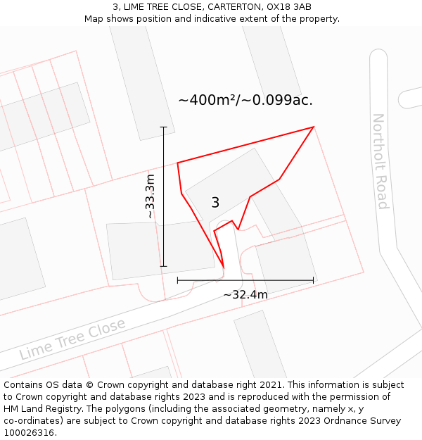 3, LIME TREE CLOSE, CARTERTON, OX18 3AB: Plot and title map