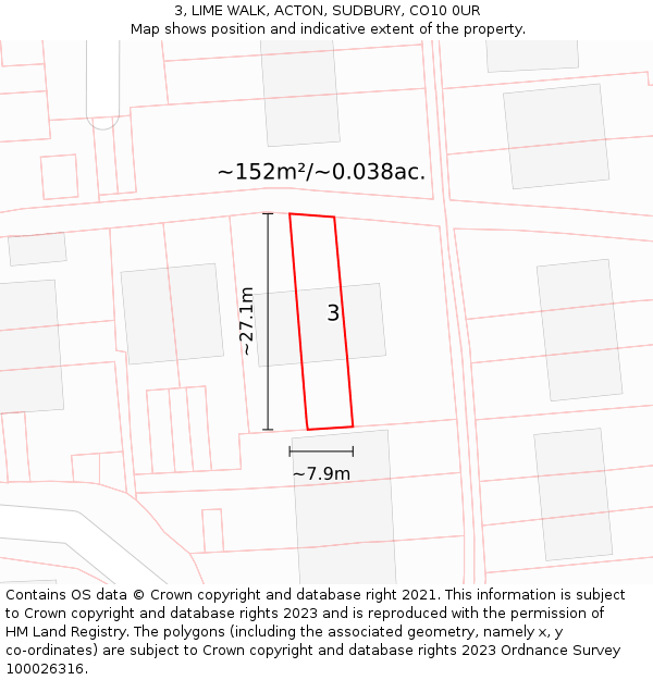 3, LIME WALK, ACTON, SUDBURY, CO10 0UR: Plot and title map