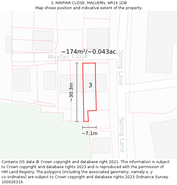 3, MAYFAIR CLOSE, MALVERN, WR14 1DB: Plot and title map