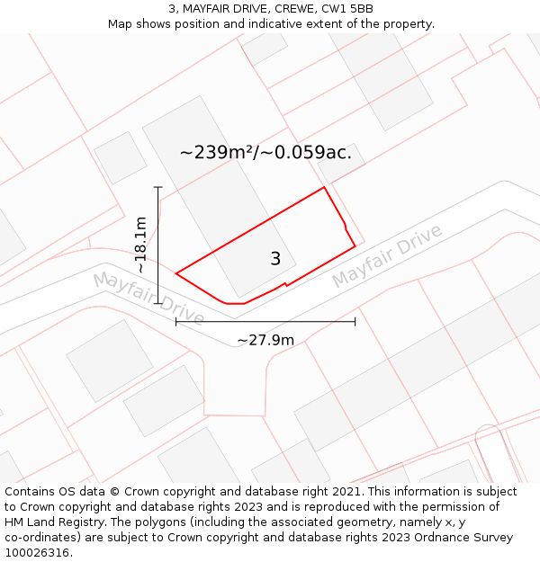 3, MAYFAIR DRIVE, CREWE, CW1 5BB: Plot and title map