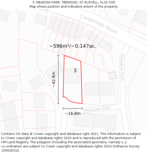 3, MEADOW PARK, TREWOON, ST AUSTELL, PL25 5SR: Plot and title map