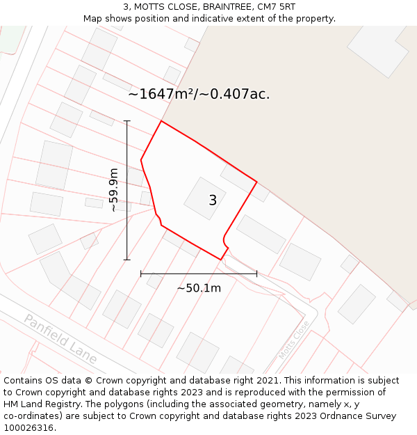 3, MOTTS CLOSE, BRAINTREE, CM7 5RT: Plot and title map