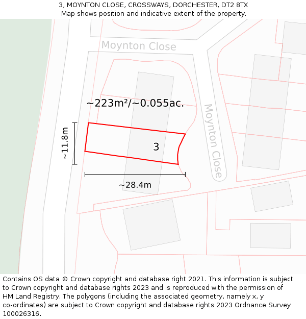3, MOYNTON CLOSE, CROSSWAYS, DORCHESTER, DT2 8TX: Plot and title map
