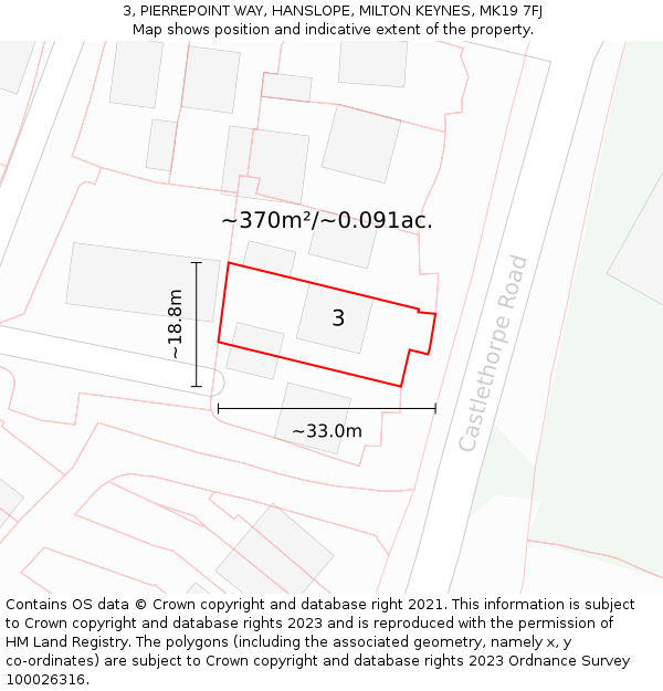 3, PIERREPOINT WAY, HANSLOPE, MILTON KEYNES, MK19 7FJ: Plot and title map