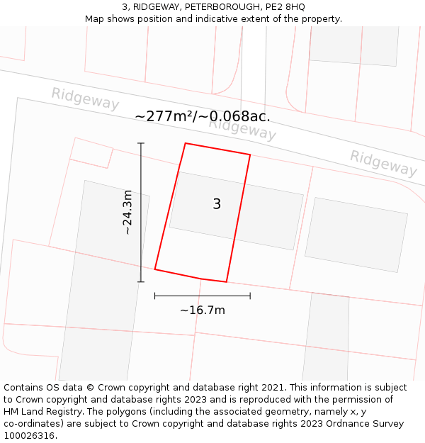 3, RIDGEWAY, PETERBOROUGH, PE2 8HQ: Plot and title map