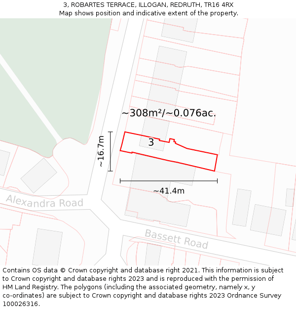 3, ROBARTES TERRACE, ILLOGAN, REDRUTH, TR16 4RX: Plot and title map